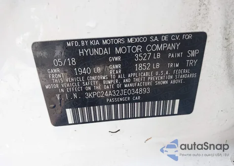 2018 Hyundai Accent Sel from USA, damaged, VIN 3KPC24A32JE034893